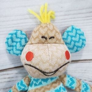 Flowerpot Press Derpy Sock Monkey Knit Stuffed Toy 9 Inch 2014 Closed Eyes Teal